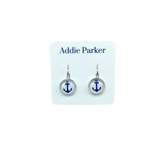 Load image into Gallery viewer, Addie Parker Jewelry - Lever Back Earrings (E 130) - White and Royal Blue Anchor Leverback Earrings