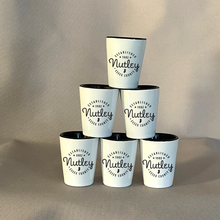 Load image into Gallery viewer, B.Berish - Ceramic Shot Glass Custom Print - 1.5oz Great Bar Accessory: White With Black Accent