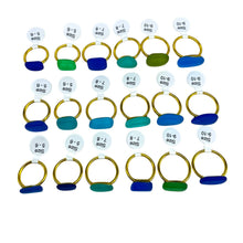 Load image into Gallery viewer, Addie Parker Jewelry - Upcycled Glass Rings - 12 Rings and Ring display (Gold)
