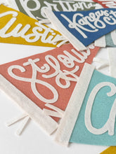 Load image into Gallery viewer, traveldashery - Custom city / state / location pennant: Mix of colors (add details to custom box) / I understand the current lead time for my order
