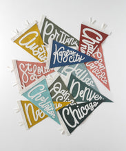 Load image into Gallery viewer, traveldashery - Custom city / state / location pennant: Mix of colors (add details to custom box) / I understand the current lead time for my order
