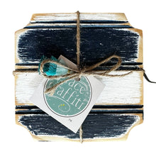 Load image into Gallery viewer, Grace Graffiti - Cabana Stripe Wooden Coasters Set of 4 : Waterfall/White
