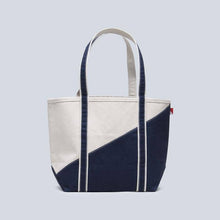 Load image into Gallery viewer, ShoreBags - Contemporary Canvas Diagonal Design Tote Bag Medium: Natural with Navy
