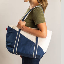 Load image into Gallery viewer, ShoreBags - Contemporary Canvas Diagonal Design Tote Bag Medium: Natural with Navy
