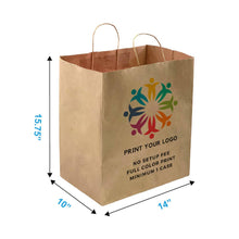Load image into Gallery viewer, Kis Paper - Custom Print Super Royal 14x10x15.75 Kraft Paper Bags: 200 bags - $0.96/pc / 1 side print (front)
