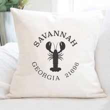 Load image into Gallery viewer, Cottage Shore - Lobster w/ City and State - Custom Square Canvas Pillow: Natural
