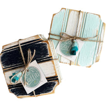 Load image into Gallery viewer, Grace Graffiti - Cabana Stripe Wooden Coasters Set of 4 : Waterfall/White
